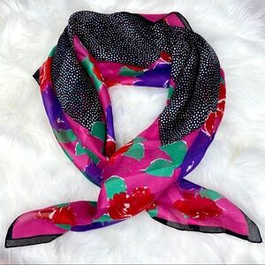 VINTAGE Colorful Pop Art Modern Floral Polka Dot 80s Scarf Striped Hair Hanky